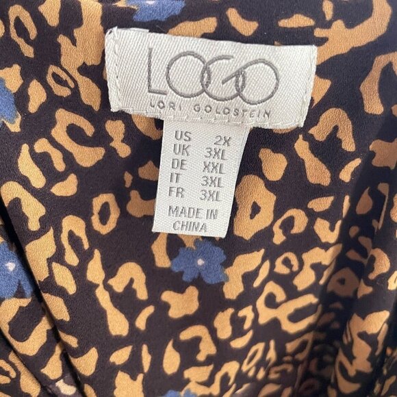 LOGO Lori Goldstein Maxi Dress Womens Sz 2X Plus Brown Leopard Button Oversized - Picture 3 of 13